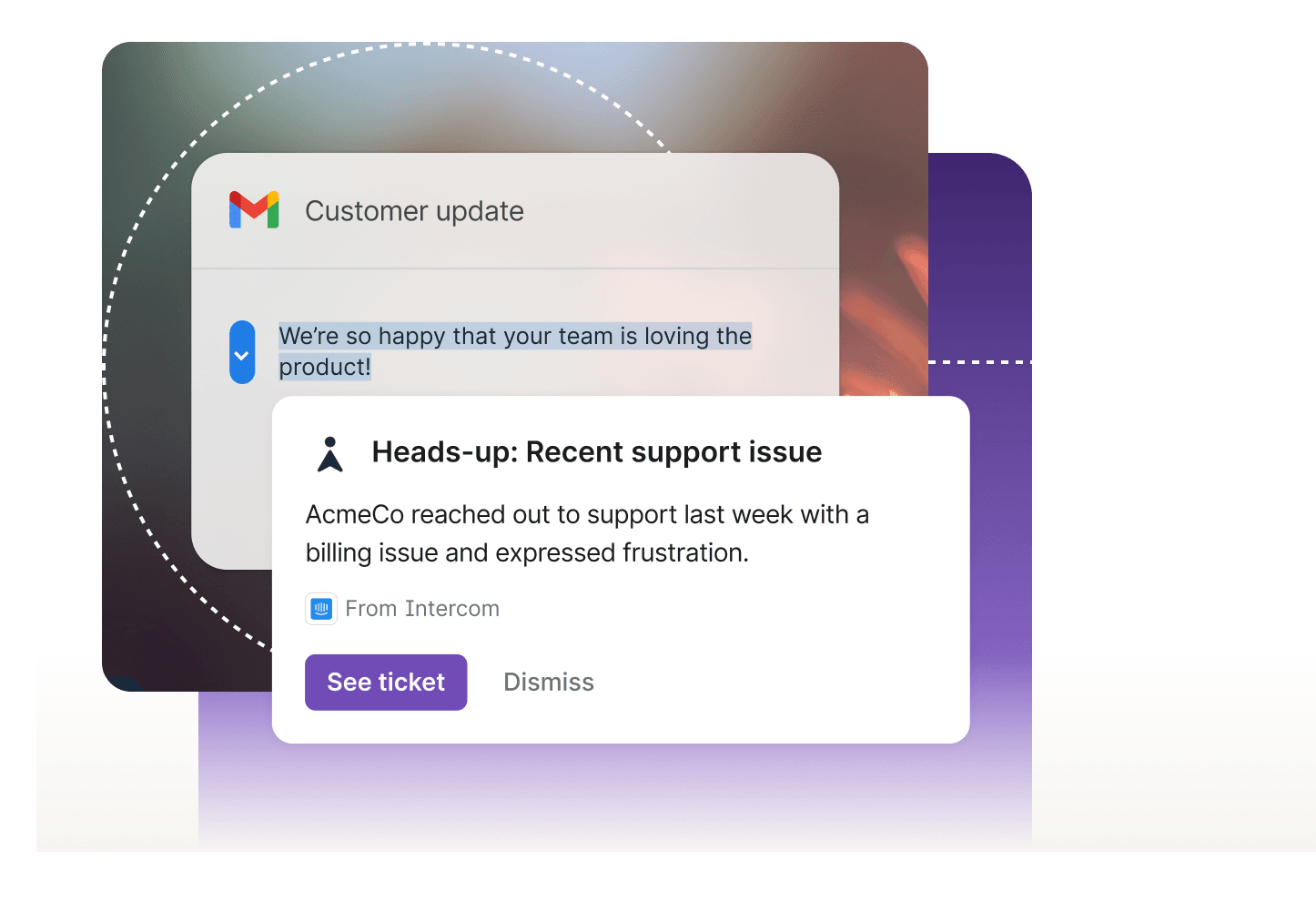 A user using Go to get a heads up about a customer
